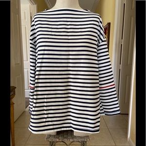Zara Blue and White Stripped Top Easy Fit Sleeves